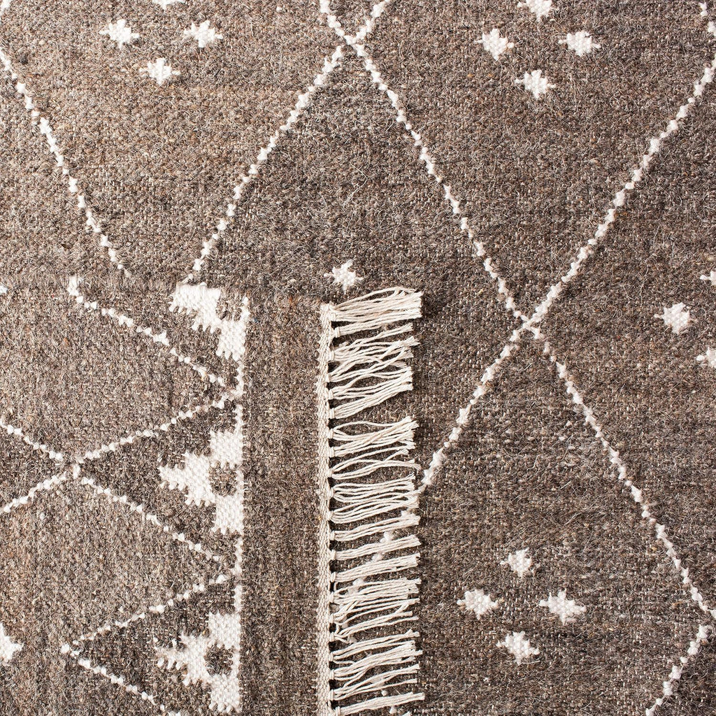 Natural Kilim Collection Runner Rug - 2'3" x 6', Brown & Ivory, Handmade Moroccan Boho Tribal Wool & Viscose, Ideal