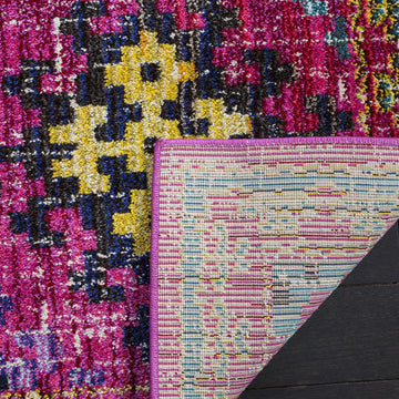 Monaco Collection Area Rug - 6'7" Square, Fuchsia & Multi, Boho Diamond Trellis Design, Non-Shedding & Easy Care