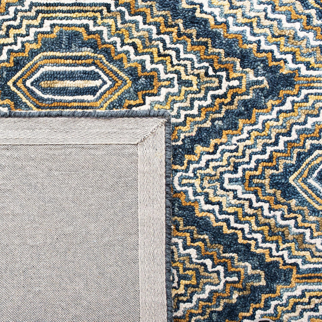 Aspen Area Rug - 10' x 14', Blue & Gold, Handmade Boho Wool