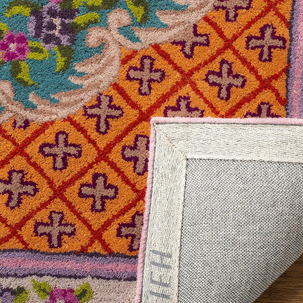 Area Rug 8x10 - Bellagio - Large - Blue & Pink, Handmade Wool, Medallion Design