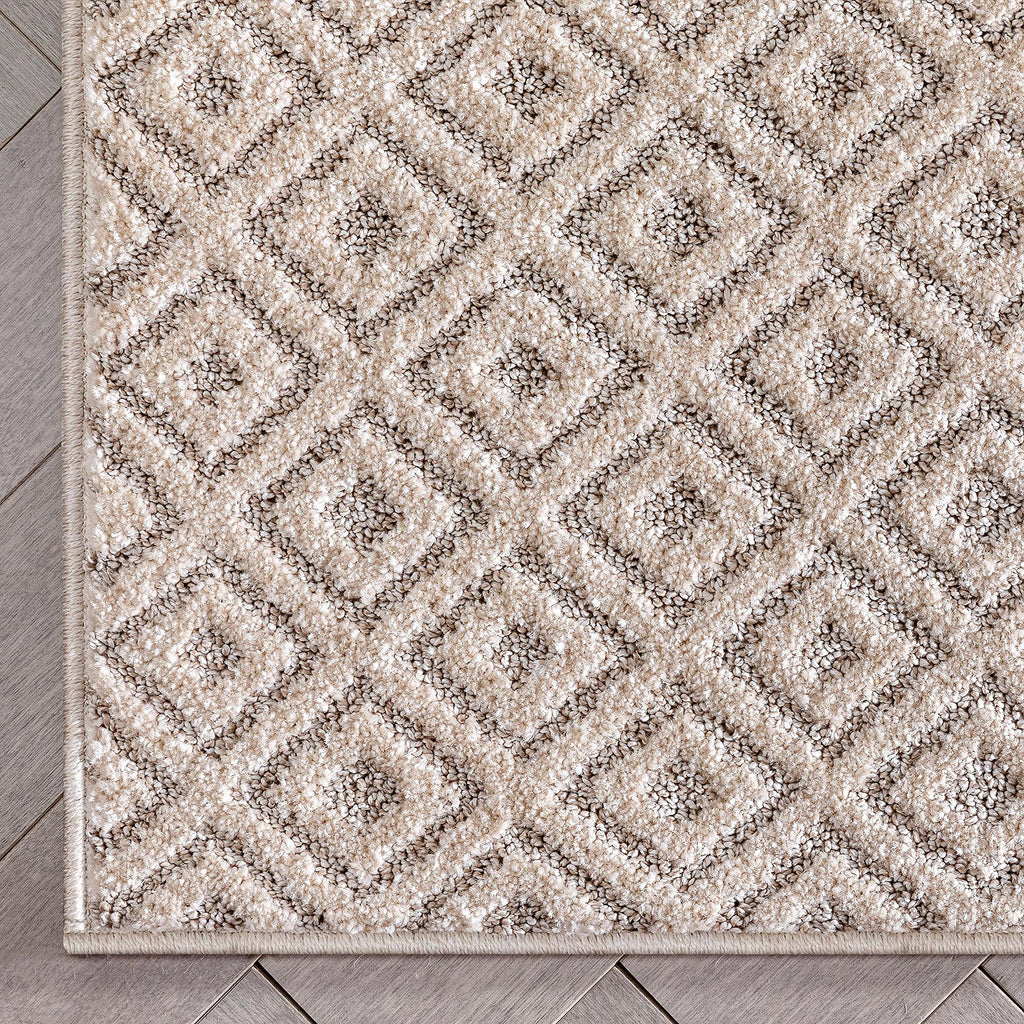 Custom Size Hallway Stair Runner - Choose Your Length - Piano Beige Tribal Diamond Geometric 26 Inches Wide x 25 Feet