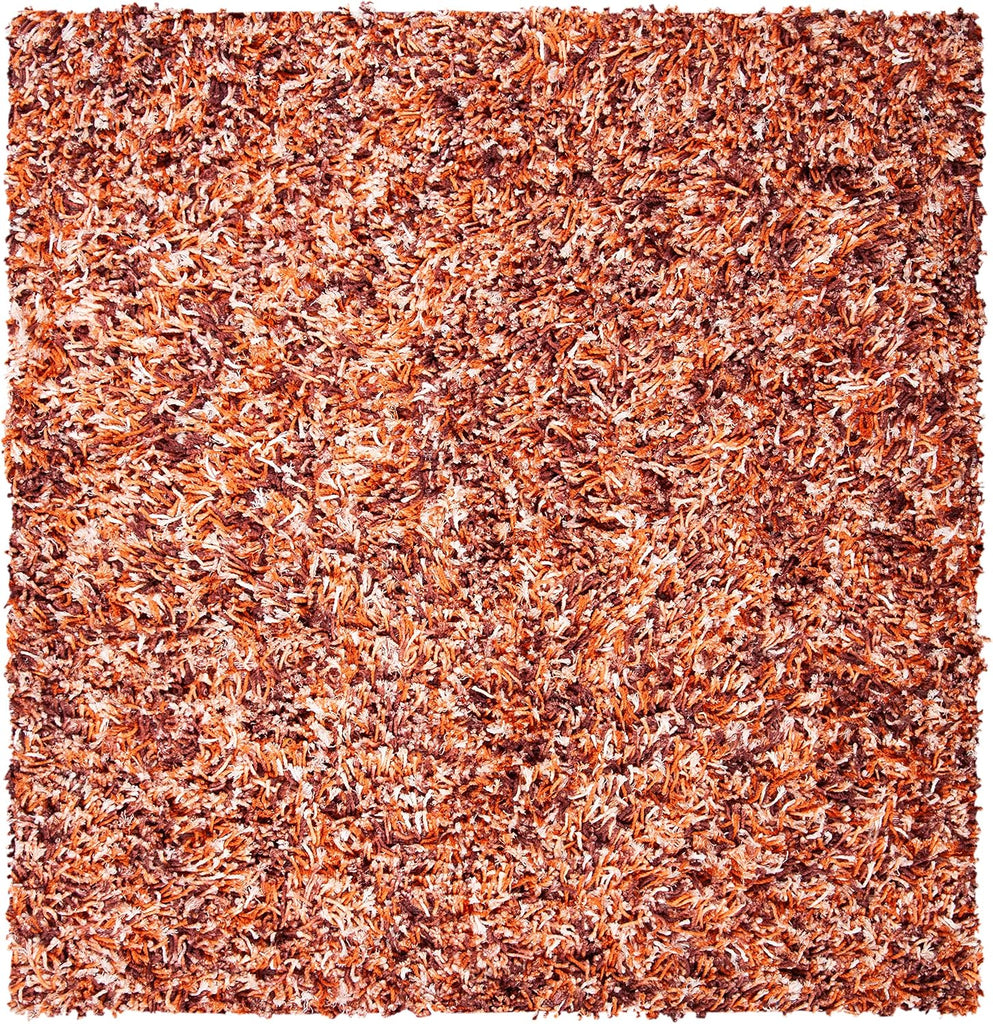 Rio Shag Collection Area Rug - 6' Square, Rust & Ivory, Handmade, 1-inch Thick Ideal for High Traffic Areas (SG960P)