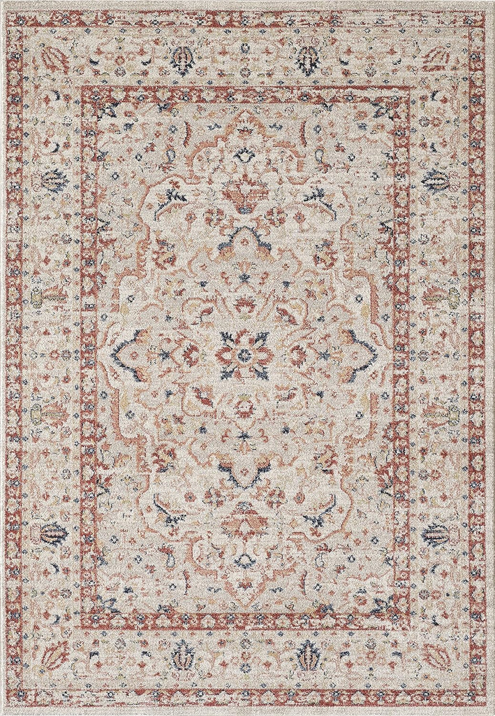 Rugs Vintage 4' x 6' Diamond Medallion Area Rug - Babylon Collection Beige & Red Traditional Style Turkish Accent Rug