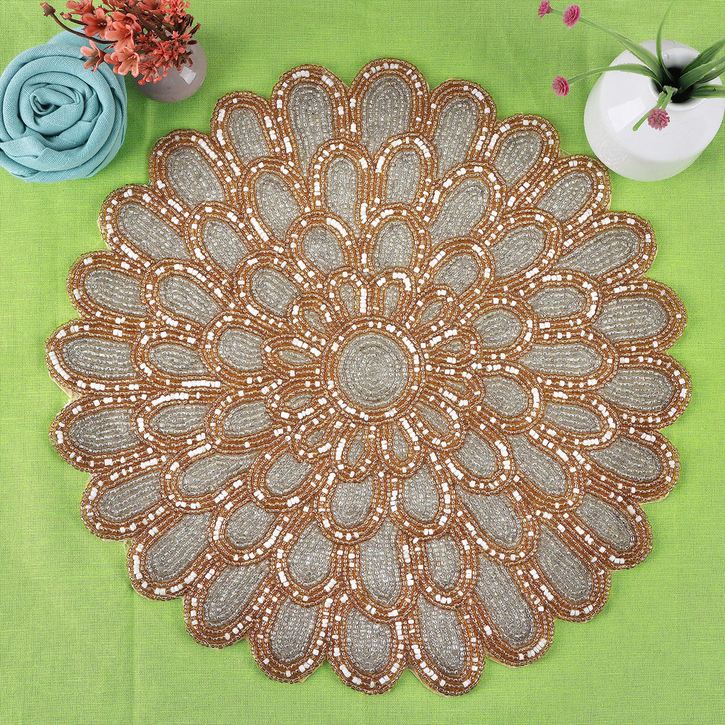 Beaded Placemats 13 Inch Ivory Gold Round Table Chargers