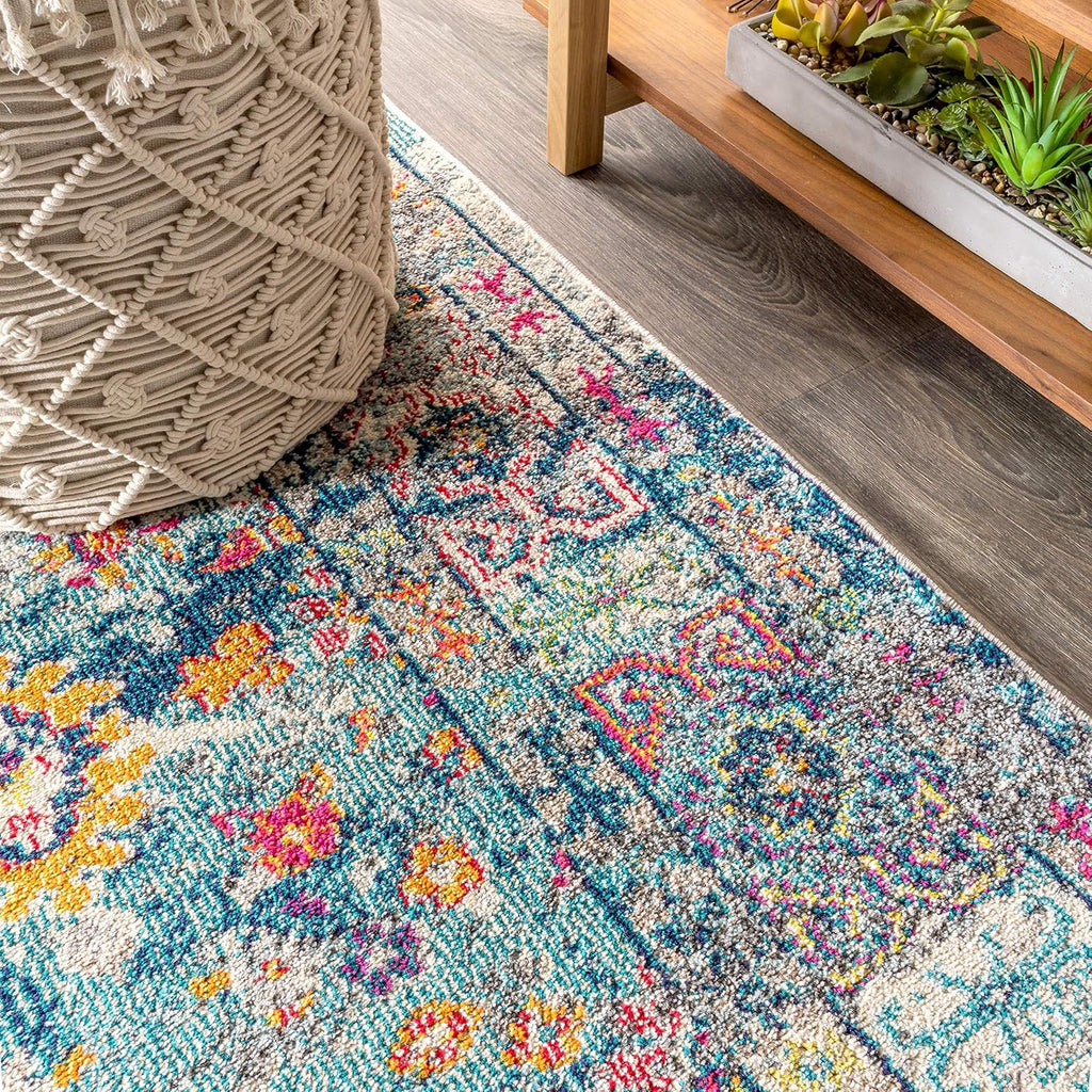 Boho Vintage Navy/Cream Indoor Area Rug, Bohemian Flair Medallion, Chic, Floral, High Traffic, Pet Friendly