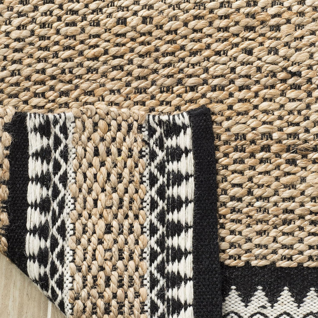 Natural Fiber Collection Accent Rug - 4' x 6', Natural & Black, Handmade Farmhouse Boho Coastal Rustic Jute, Ideal