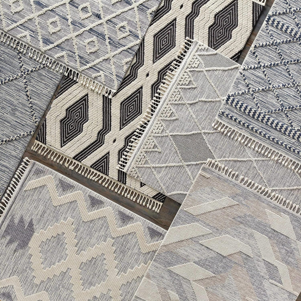 Norvelt Hallway, Kitchen Runner Rug - Geometric Diamond Trellis Striped Border - Bohemian Transitional Moroccan Boho