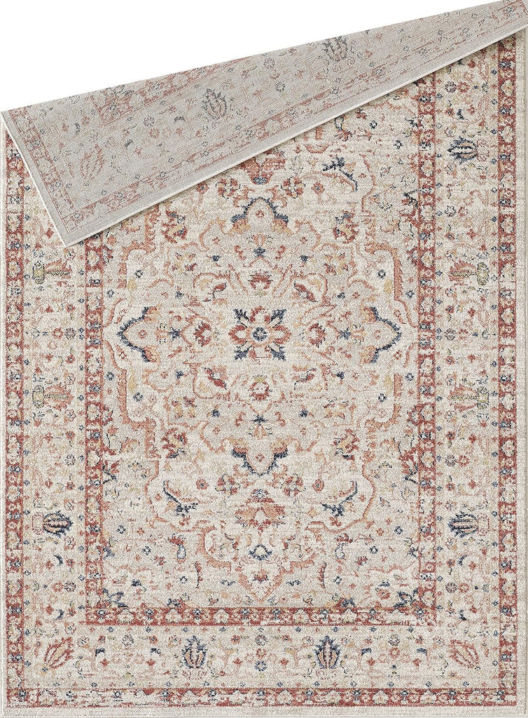 Rugs Vintage 4' x 6' Diamond Medallion Area Rug - Babylon Collection Beige & Red Traditional Style Turkish Accent Rug