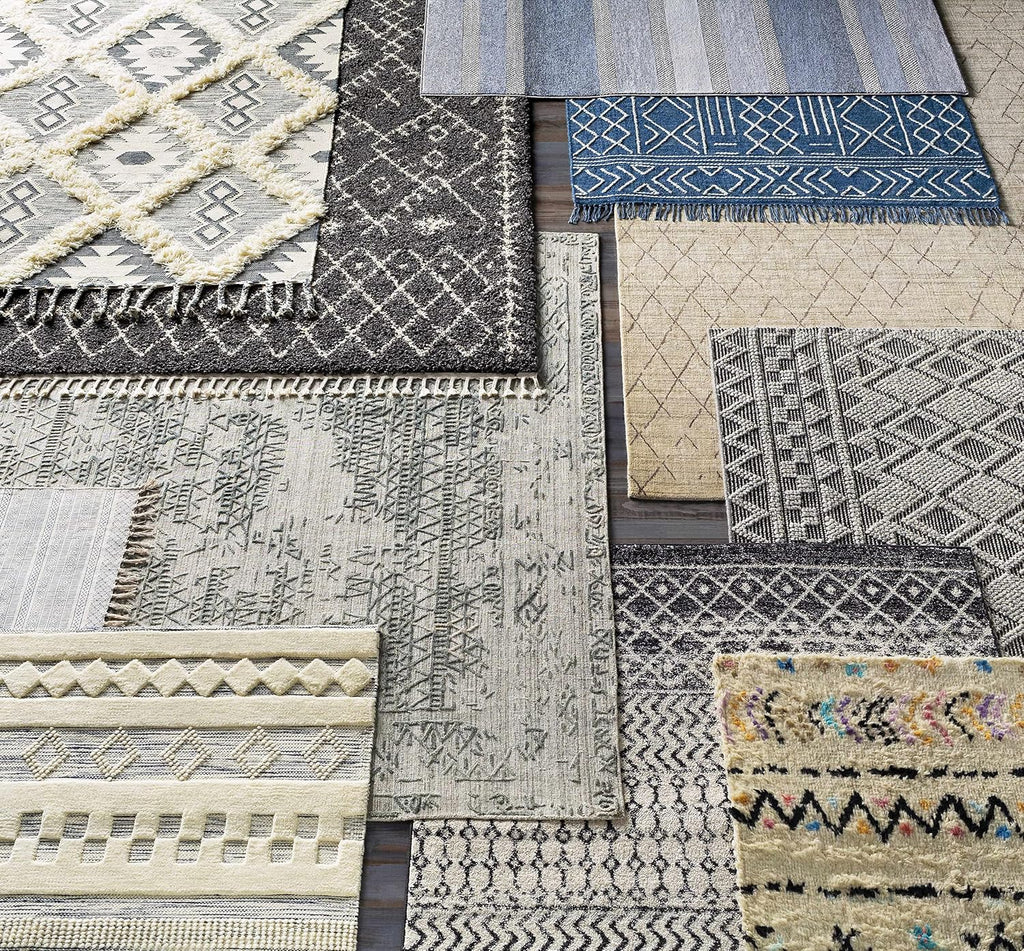 Skiathos Wool Living Room, Bedroom Area Rug - Geometric Diamond Medallion Trellis - Bohemian Transitional Tribal