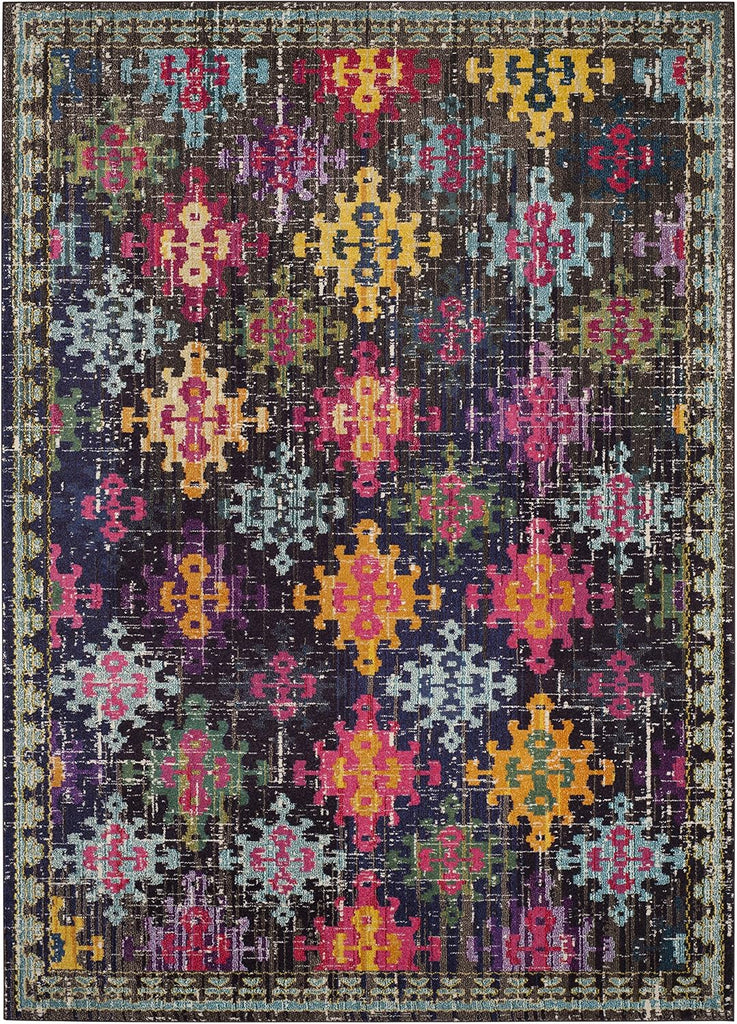 Monaco Collection Area Rug - 8' x 11', Multi, Boho Diamond Trellis Design, Non-Shedding & Easy Care, Ideal for High