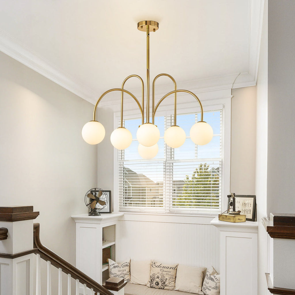 Bradrick 6-Light Modern White Glass Globe Chandelier