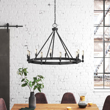 Calvin 10-Light Dimmable Wagon Wheel Chandelier