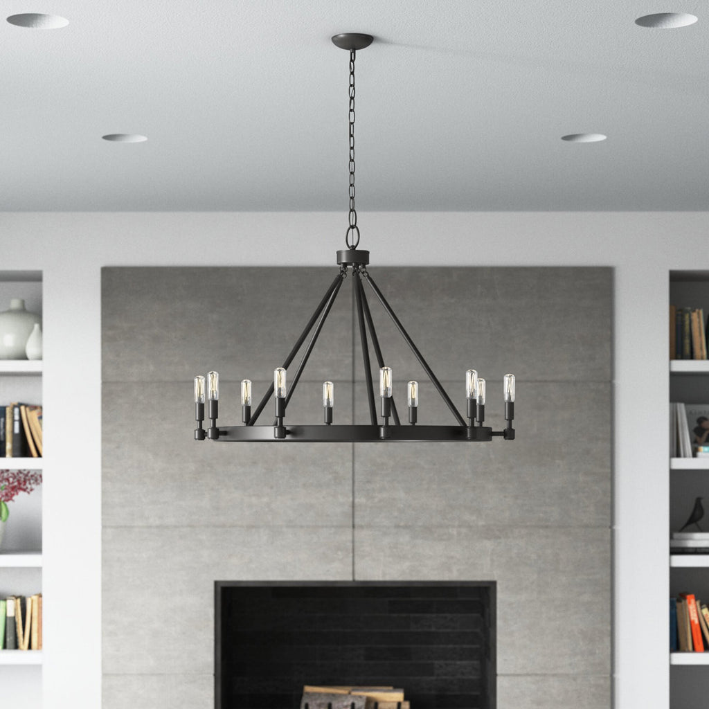Calvin 10-Light Dimmable Wagon Wheel Chandelier