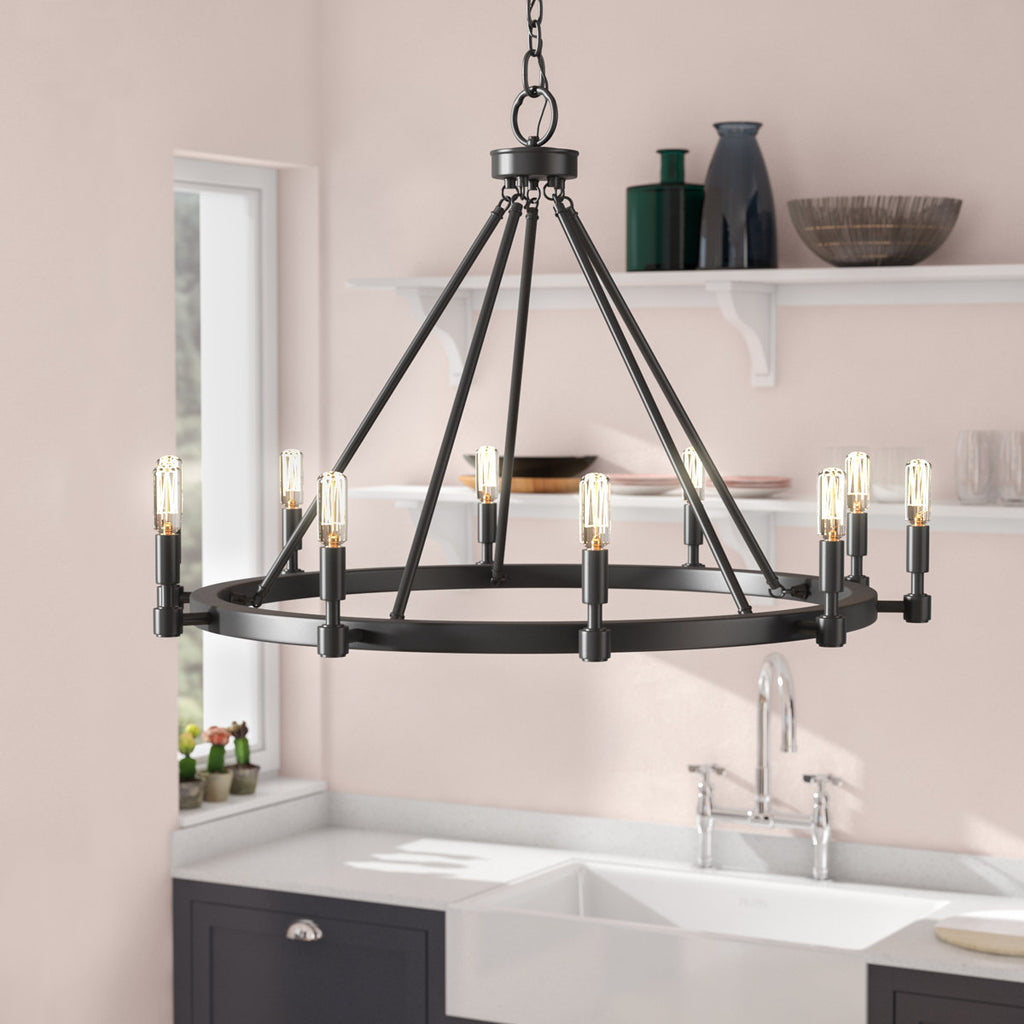Calvin 10-Light Dimmable Wagon Wheel Chandelier