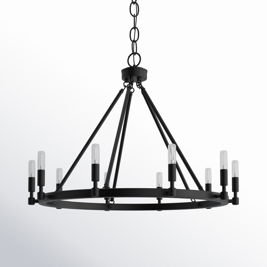 Calvin 10-Light Dimmable Wagon Wheel Chandelier