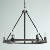 Charles 6-Light Steel Dimmable Wagon Wheel Chandelier