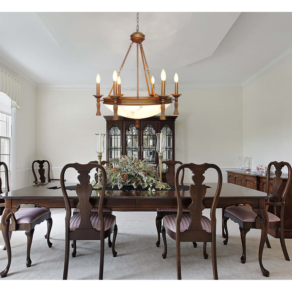 Clifden 10-Light Indoor Italian Dusk Wagon Wheel Chandelier with Faux Alabaster Glass Bowl Shade