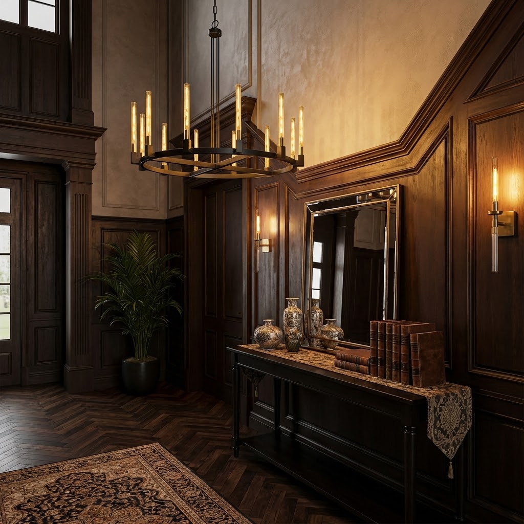 Corsica Cannele Round Chandelier 60 inch Alt Finish in Elegant Foyer