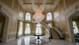 French Empire Silver Crystal Chandelier H50xW30 in Grand Staircase