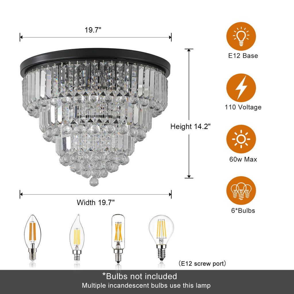 Derek Crystal Flush Mount Chandelier with 6 Lights (Bulb Not Included)