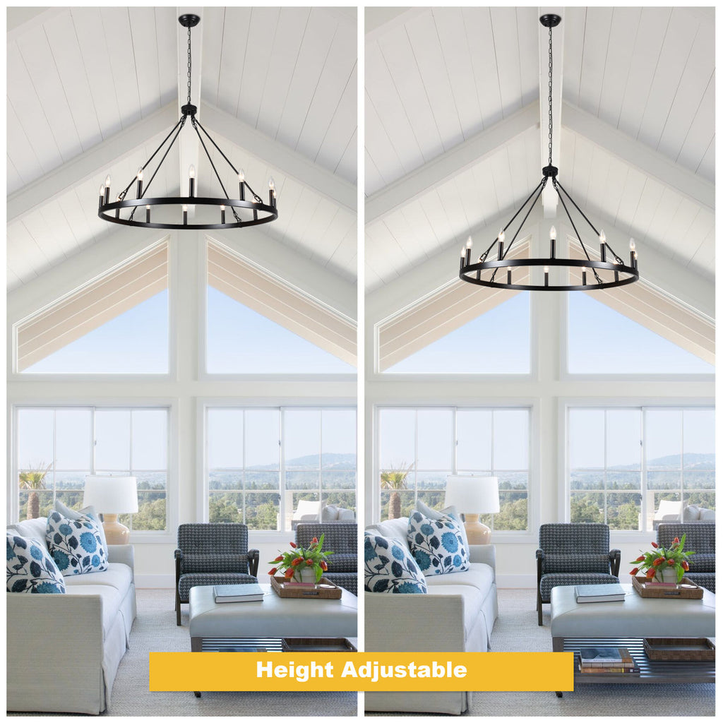 Dineen 12-Light 38" Wide Candle Style Dimmable Wagon Wheel Chandelier