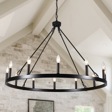 Dineen 12-Light 38" Wide Candle Style Dimmable Wagon Wheel Chandelier