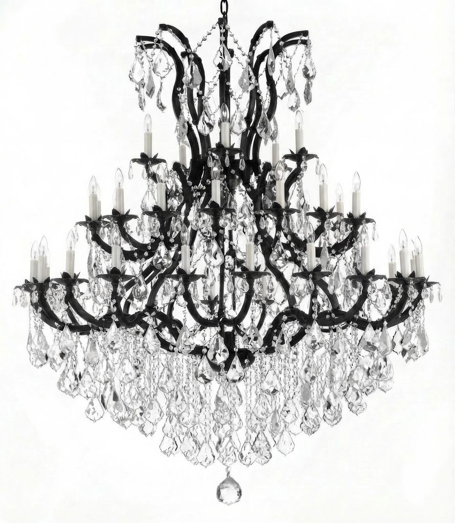 Large Foyer Maria Theresa Empress Crystal Chandelier Wrought Iron - Grand Entryway Lighting H60" W52" A83-3034/18+12+6