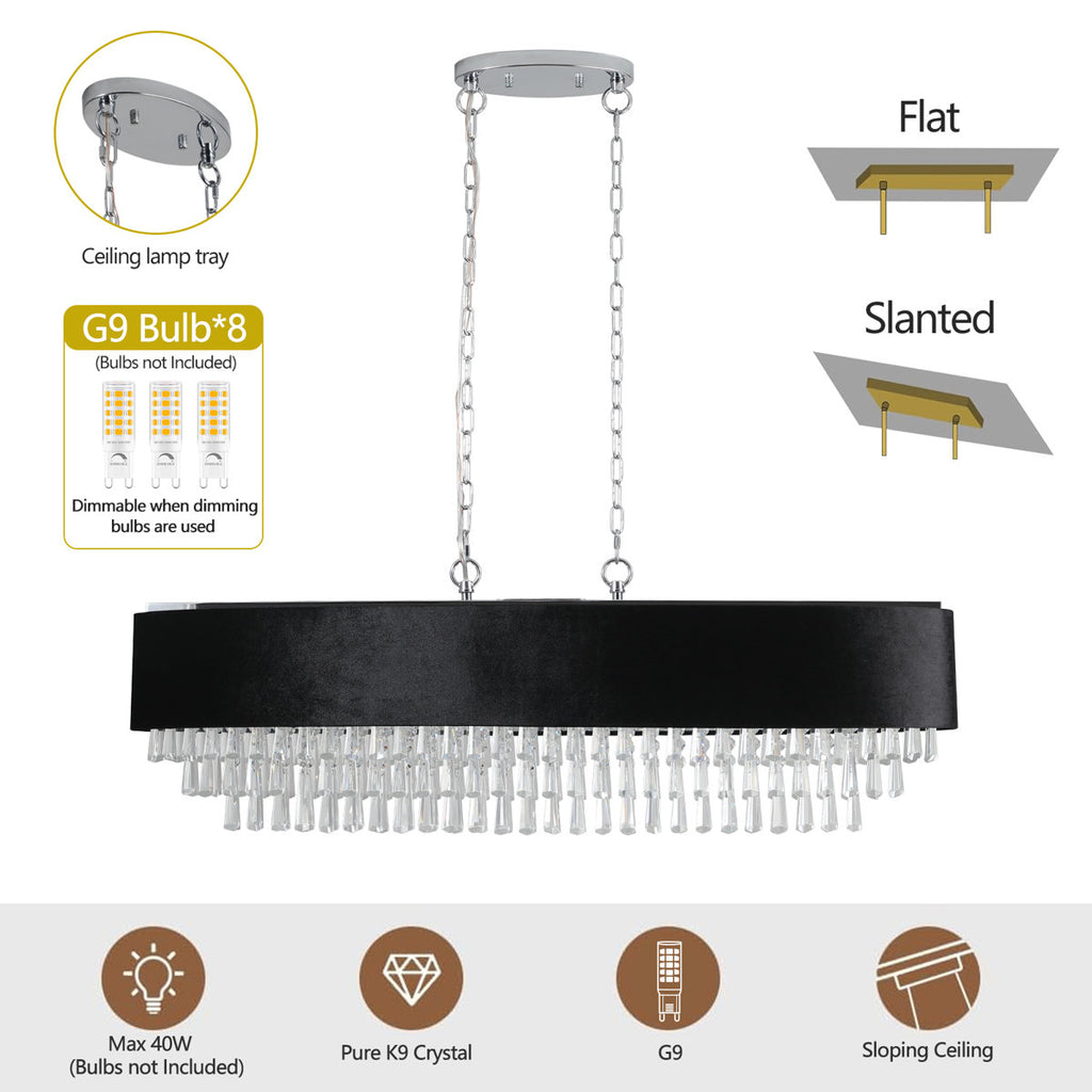 Garrett Crystal Chandelier with Imitation Velvet Shade & Adjustable Chain (Bulb Not Included)