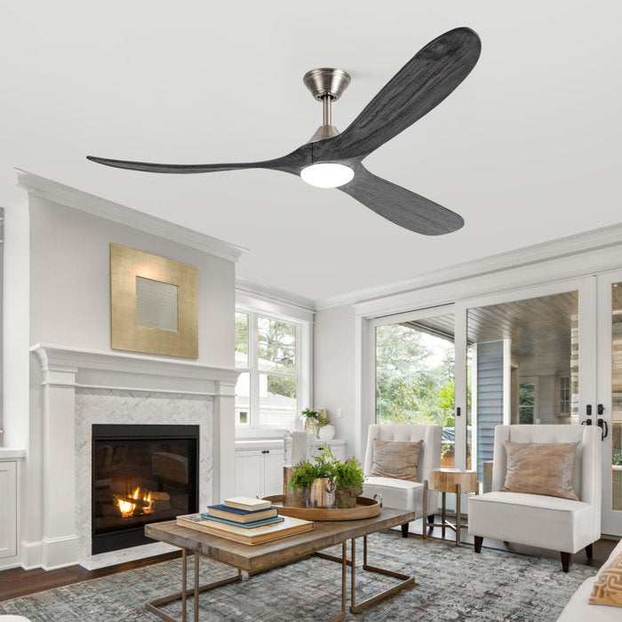 Inspired Maverick Style Gray Solid Wood 3 Blade Ceiling Fan With Light Dc Motor, Reversible, Remote Control 60 inch A101-W113890826-60
