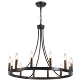 Hendon 12-Light Large Farmhouse Wagon Wheel Chandelier Candle Style Rustic Round Lights Fixture for Kitchen Island Living Room Foyer Entryway