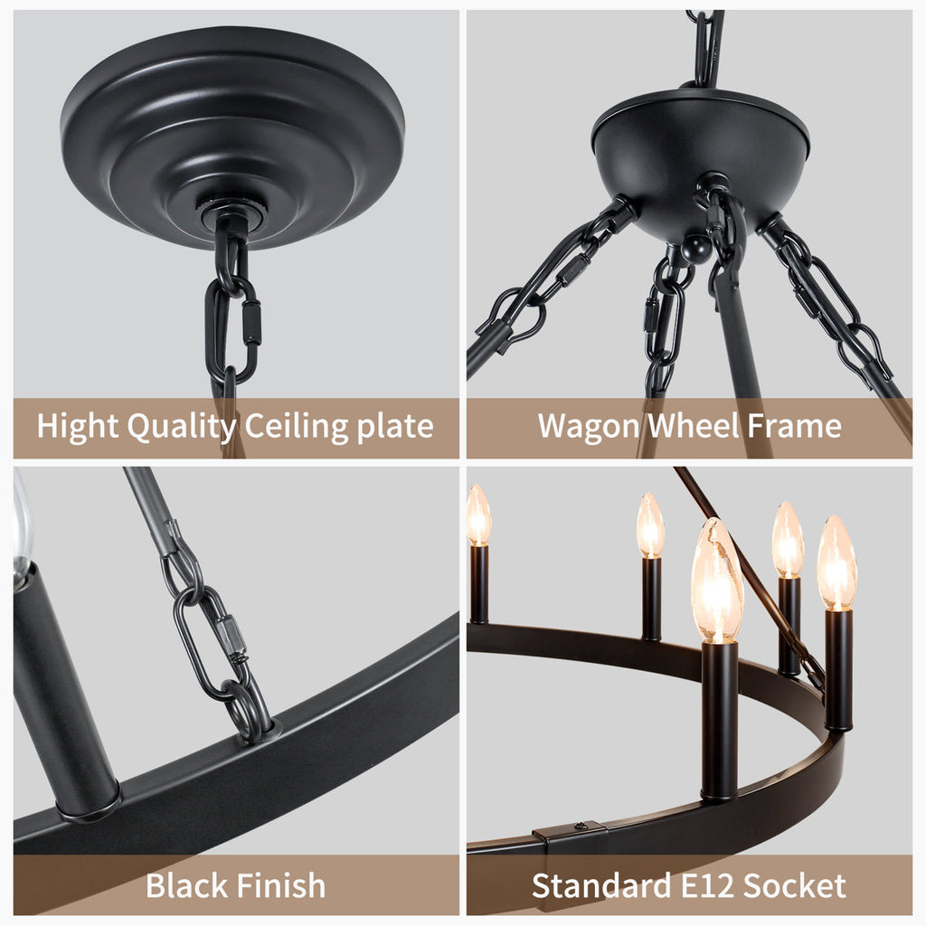 Jashlyn 12-Light Dimmable Wagon Wheel Chandelier