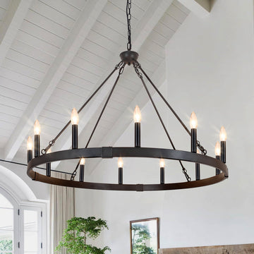 Jashlyn 12-Light Dimmable Wagon Wheel Chandelier