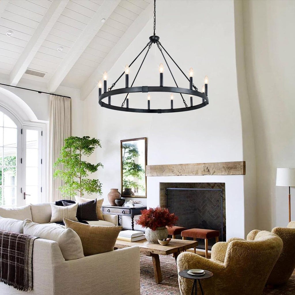 Jashlyn 12-Light Dimmable Wagon Wheel Chandelier
