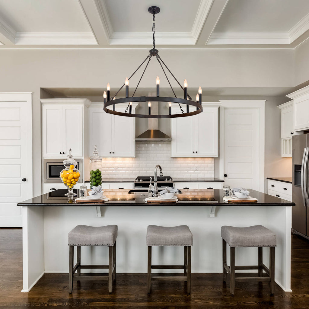 Jashlyn 12-Light Dimmable Wagon Wheel Chandelier