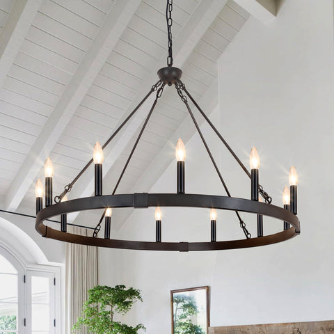 Jashlyn 12-Light Dimmable Wagon Wheel Chandelier