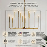 Jassel 12-Light 40"W Polished Brass Dimmable Classic Candle - Style Tradtional/Classic Chandelier for Dining Room or Kitchen