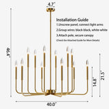Jassel 12-Light 40"W Polished Brass Dimmable Classic Candle - Style Tradtional/Classic Chandelier for Dining Room or Kitchen