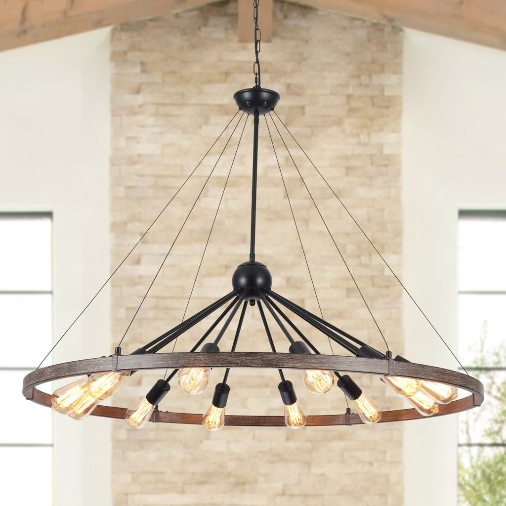 Kelcie 12-Light Large 43.3'' Dimmable Sputnik Wagon Wheel Chandelier