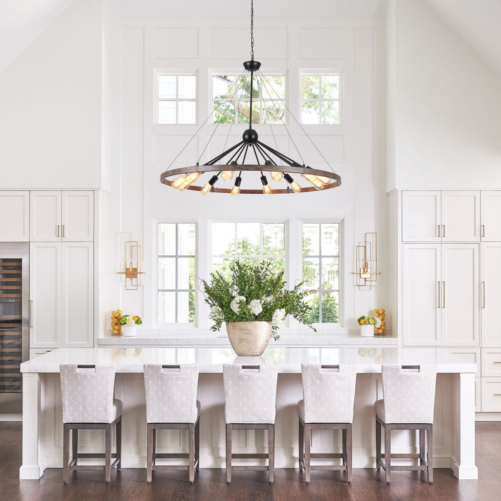 Kelcie 12-Light Large 43.3'' Dimmable Sputnik Wagon Wheel Chandelier