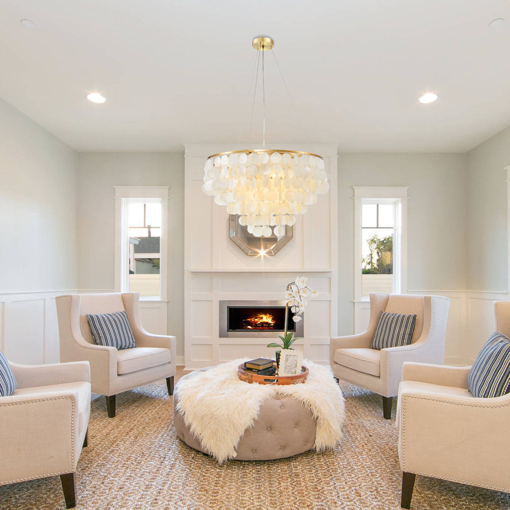 Ladaniel 6-Light Dimmable Gold Chandelier with White Round Shells