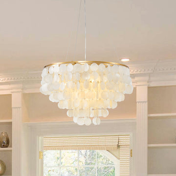 Ladaniel 6-Light Dimmable Gold Chandelier with White Round Shells