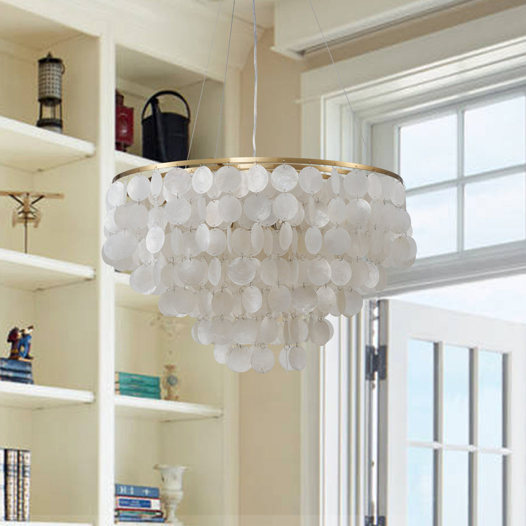 Ladaniel 6-Light Dimmable Gold Chandelier with White Round Shells