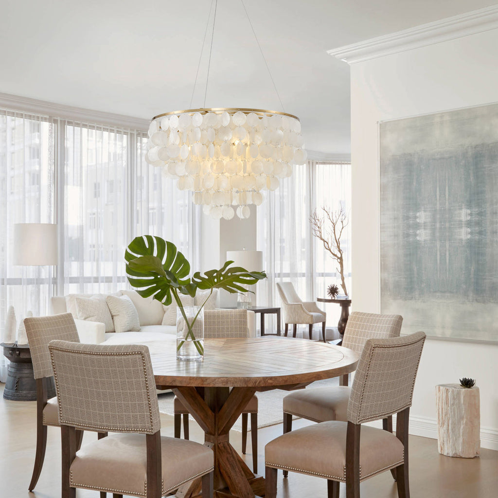 Ladaniel 6-Light Dimmable Gold Chandelier with White Round Shells
