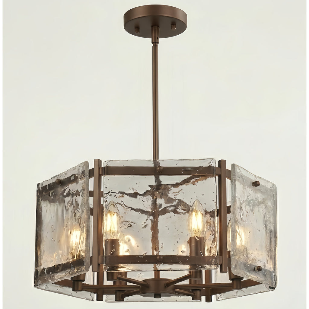 Leyla 6-Light 20"W Dimmable Dark Bronze Drum Chandelier with Clear Glass for Dining Room or Living Room