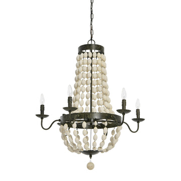 Metal and Draped Wood Bead Chandelier