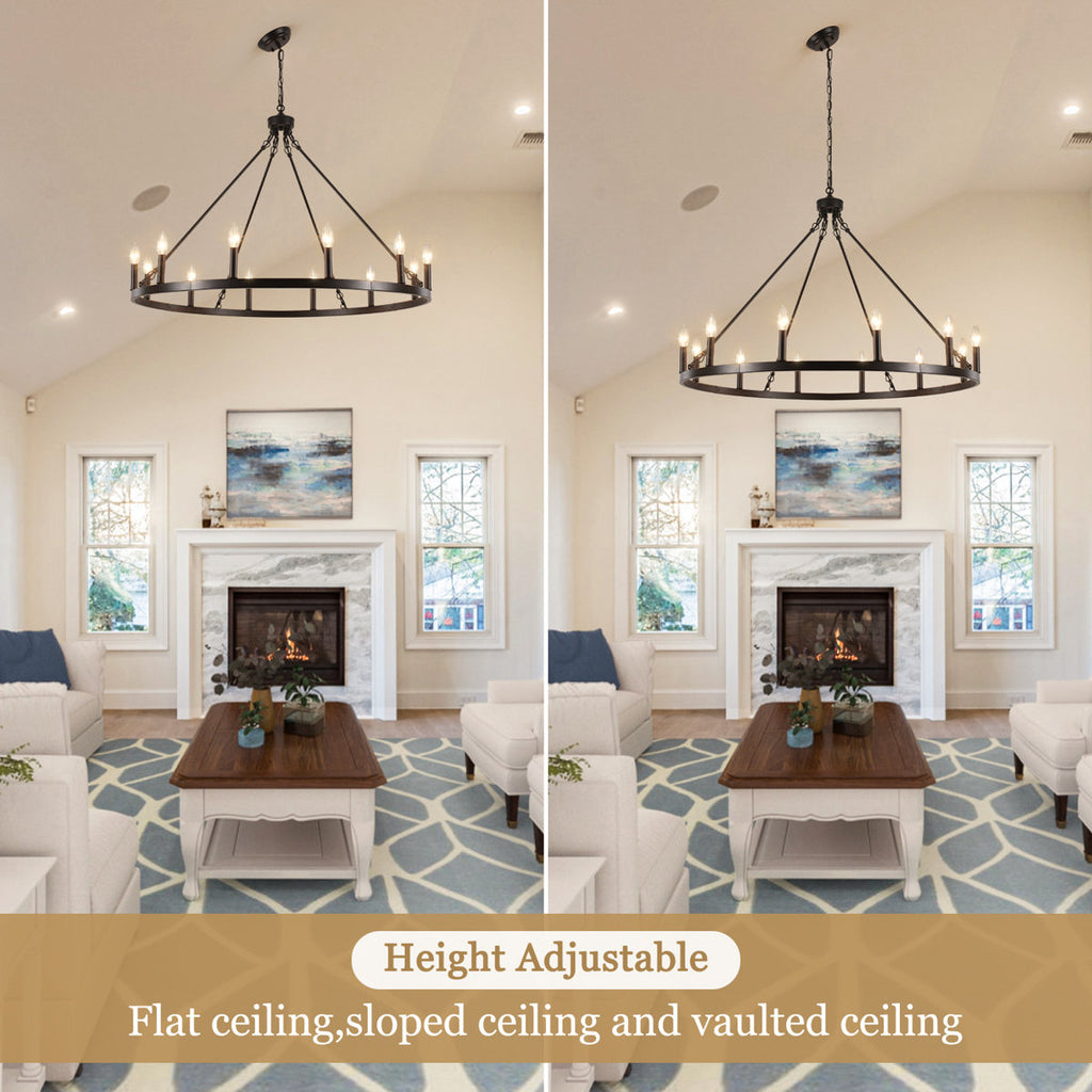 Moomal 12-Light Farmhouse Candle Dimmable Wagon Wheel Chandelier for Living Room Kitchen Island Dining Foyer