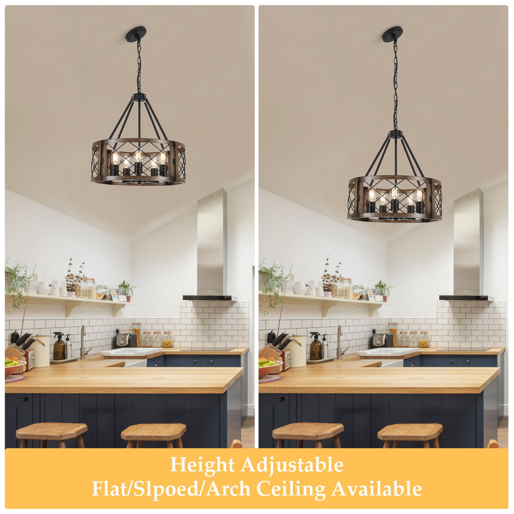 Napeague 5-Light 19.7-inch Dimmable Drum Chandelier with Distressed Grain Accents