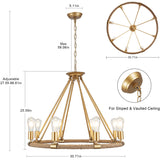 Orris 8-Light 30"W Dimmable Farmhouse Wagon Wheel Chandelier Rustic Rope Round Fixture for Dining Living Kitchen Island Spaces