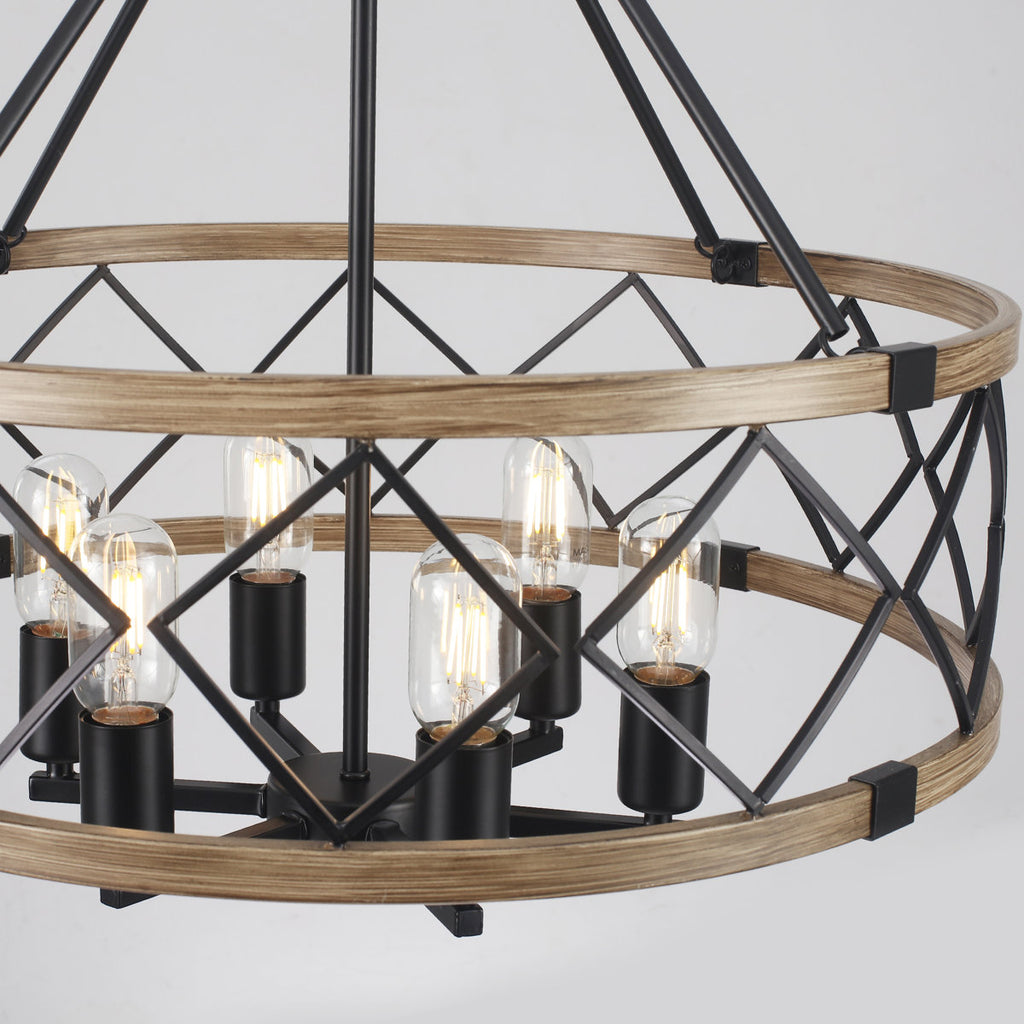 Williston Forge 6-Light 21.65" Dimmable Farmhouse Geometric Drum Chandelier Ceiling Lights for Foyer Kitchen Island Living Room