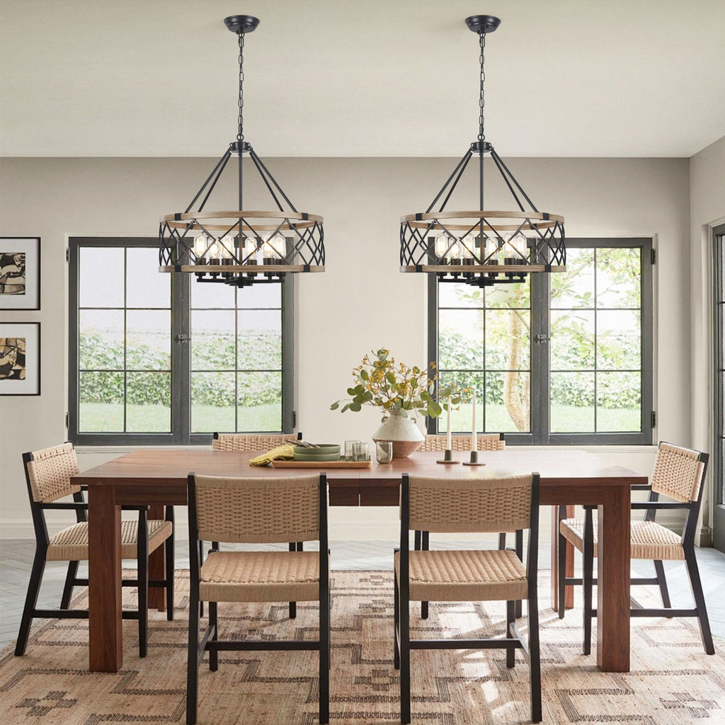 Williston Forge 6-Light 21.65" Dimmable Farmhouse Geometric Drum Chandelier Ceiling Lights for Foyer Kitchen Island Living Room